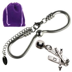 Dave the Bunny Ski Charm Bracelet with Skis Pendant for Skiing Fans, Stainless